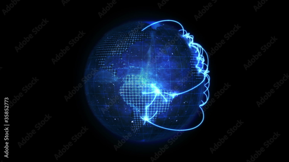 Blue Earth turning with blue connections