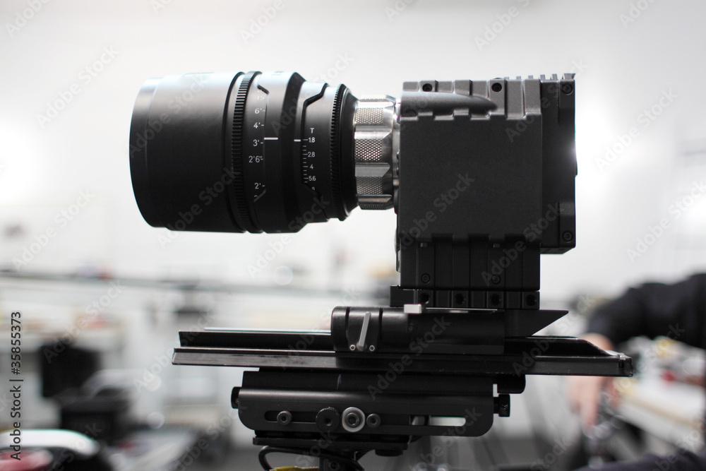 A digital cinema camera in a production studio.