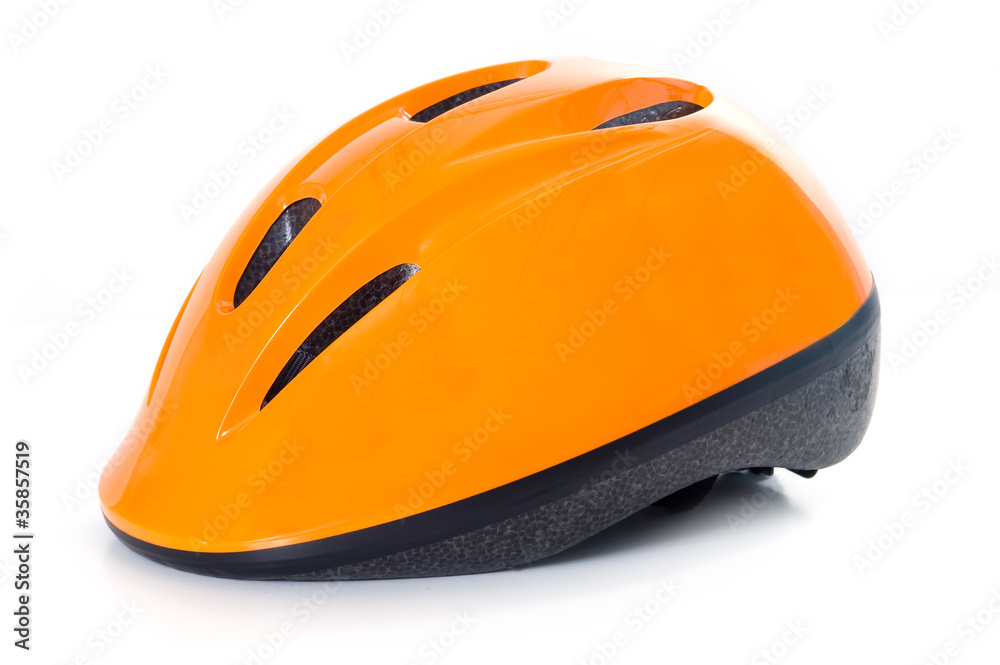 Orange bike helmet isolated on white background. Orange bike helmet isolated on white background.