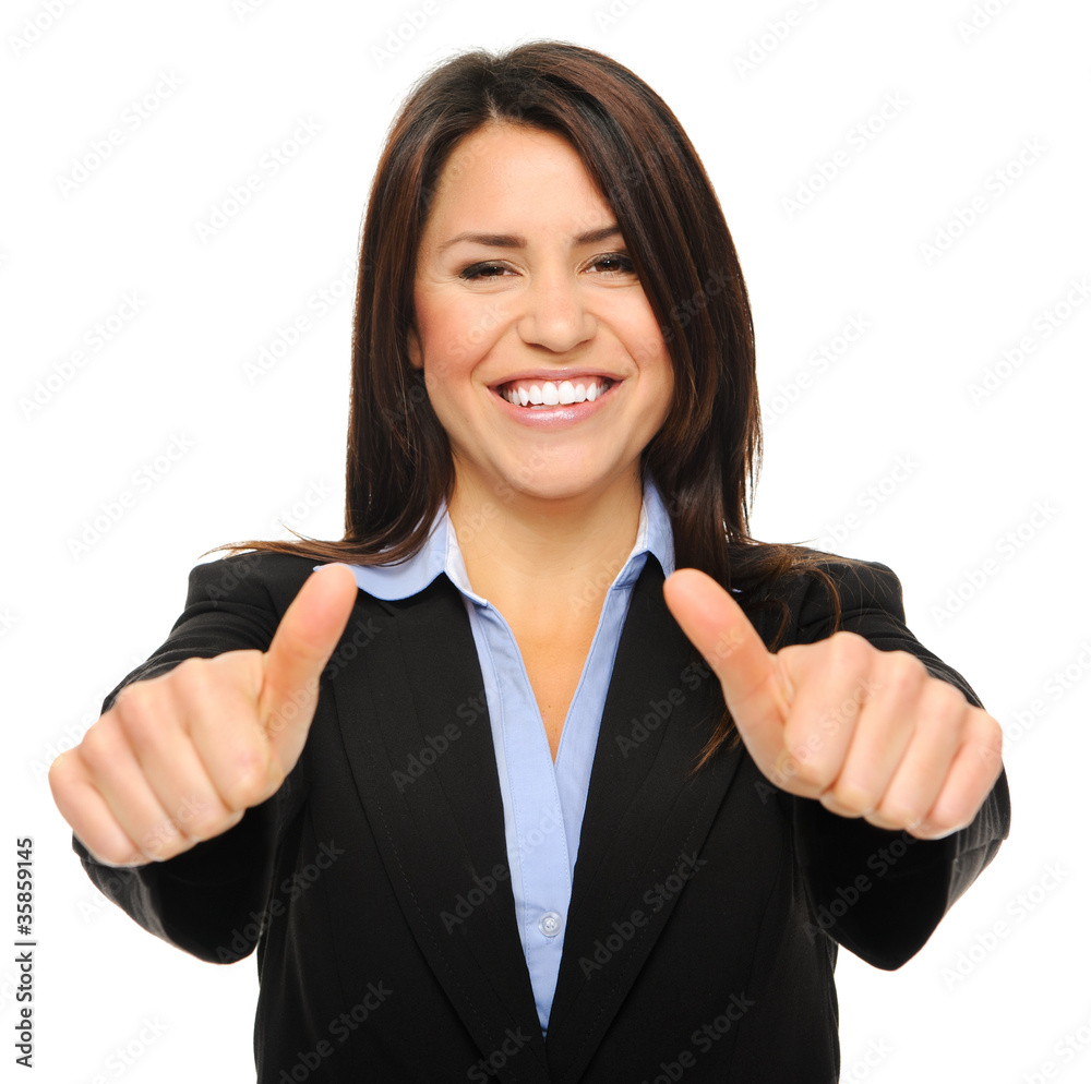 Sucessful business woman with two thumbs up Sucessful business woman with two thumbs up