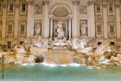 Famous Italy Rome landmark baroque fountain di trevi in twilight