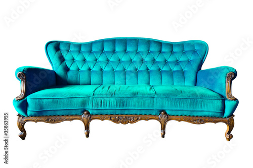 vintage blue luxury armchair isolated with clipping path