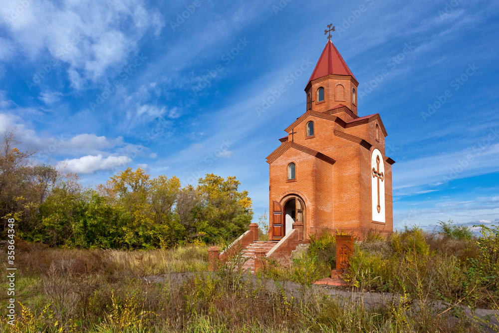Armenian church against blue sky