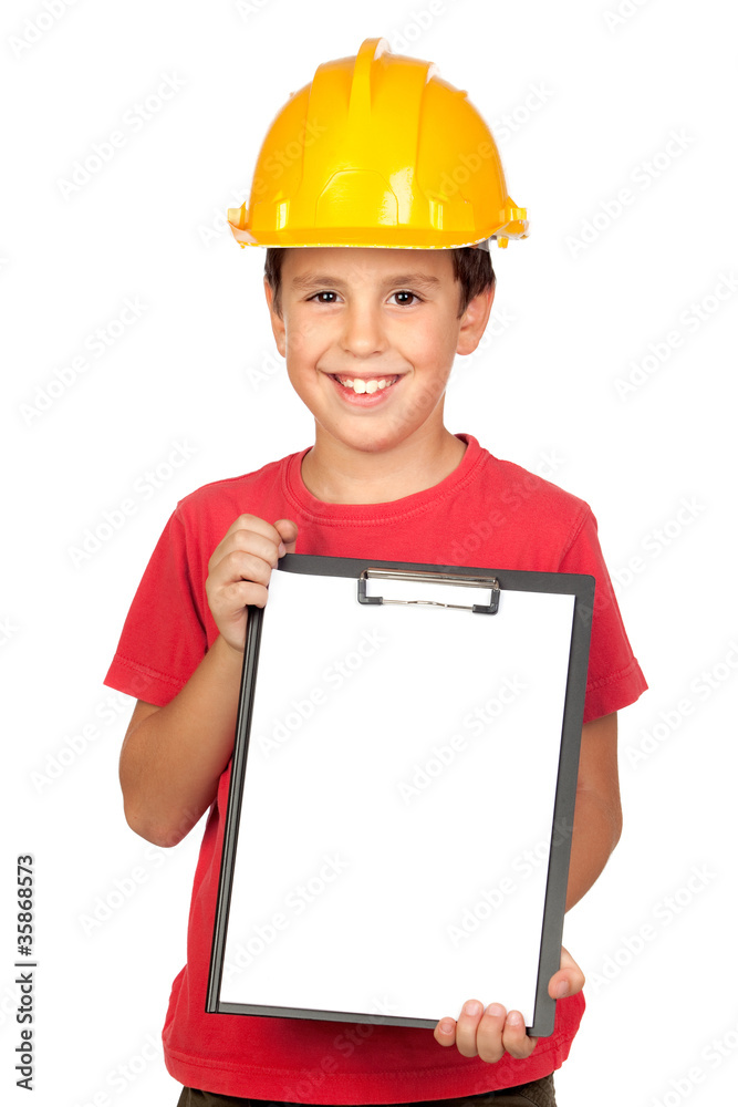 Funny child with a yellow helmet