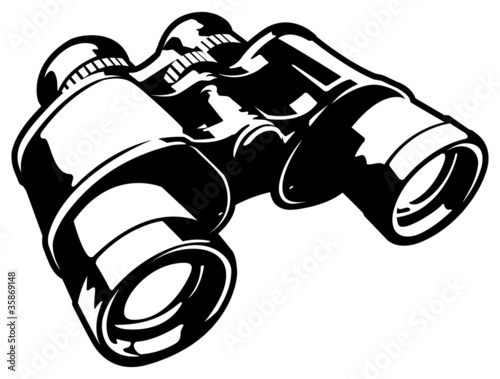 Binoculars Black and White Cartoon Vector Graphic Illustration