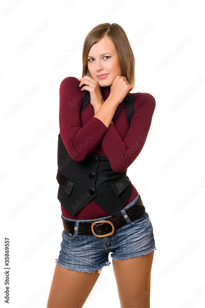 Portrait of smiling girl in a black vest