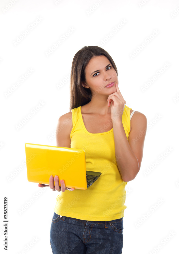 portrait of a beautiful young female with a laptop portrait of a beautiful young female with a laptop