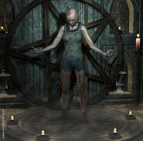 Untote Zombiefrau beim Ritual