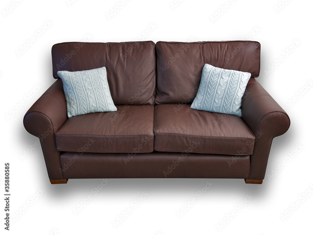 Brown leather sofa with cushions Brown leather sofa with cushions