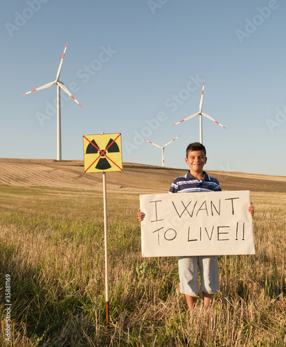 Child against nuclear energy. photo