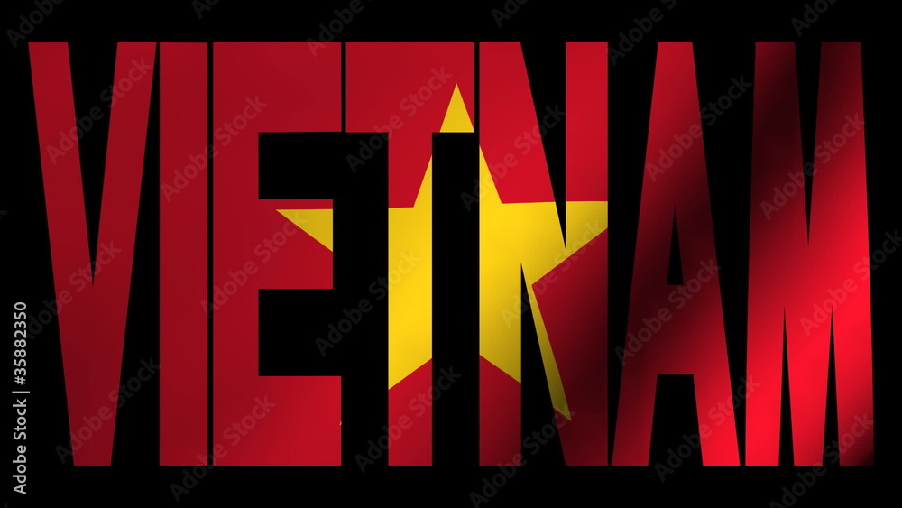 Vietnam text with fluttering Vietnamese flag animation