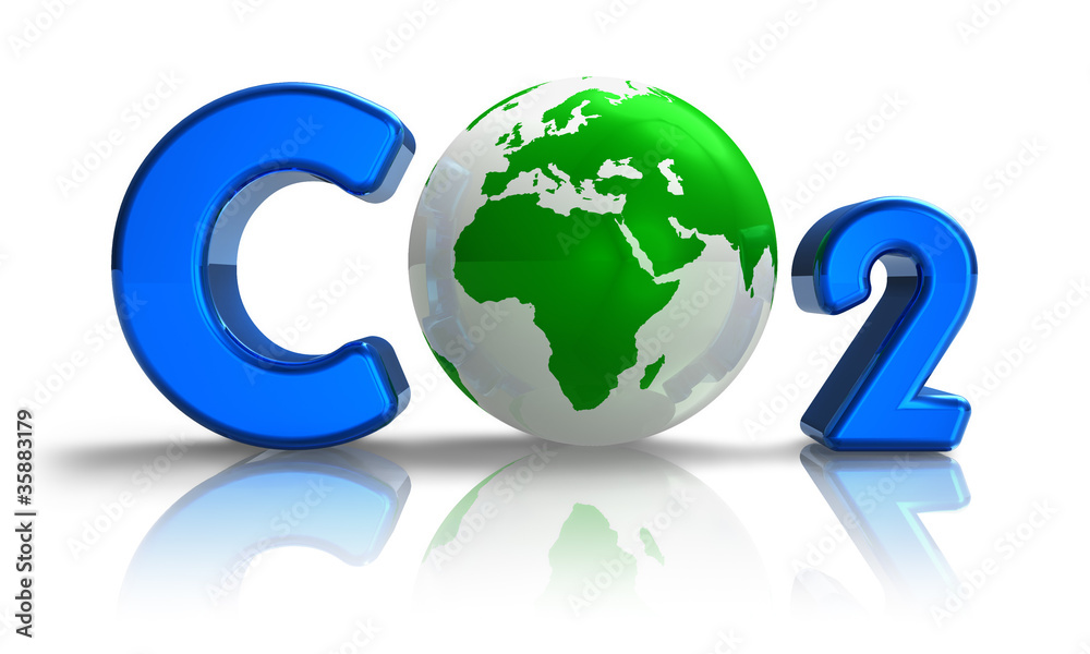 Atmospheric pollution concept: CO2 formula with Earth globe