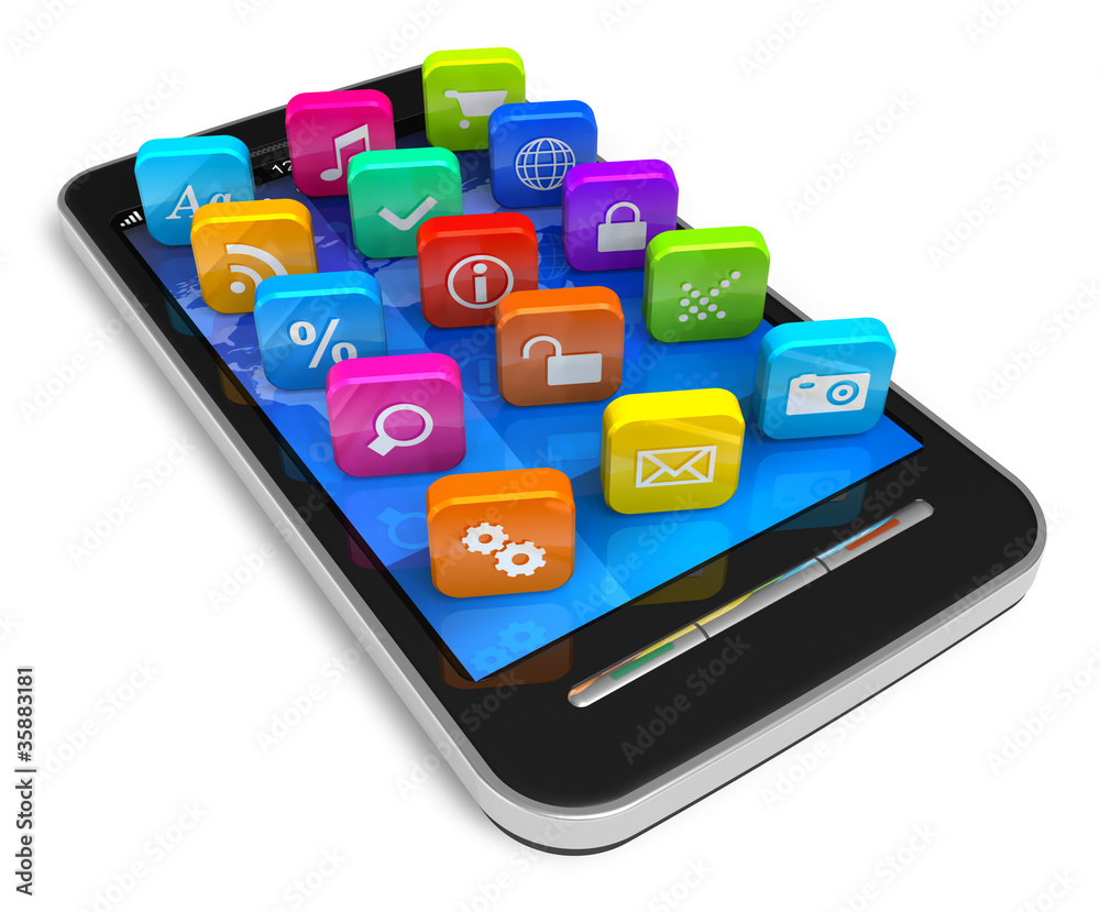 Touchscreen smartphone with application icons Touchscreen smartphone with application icons