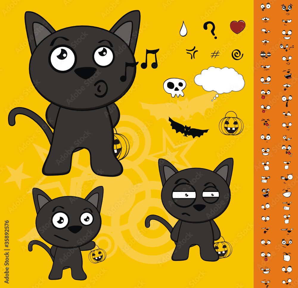 halloween black cat cartoon set1