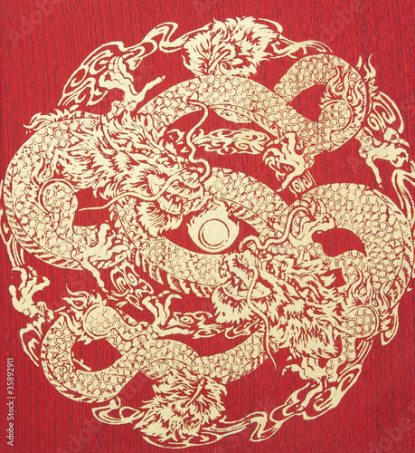 Abstract, Gold Dragon on silk
