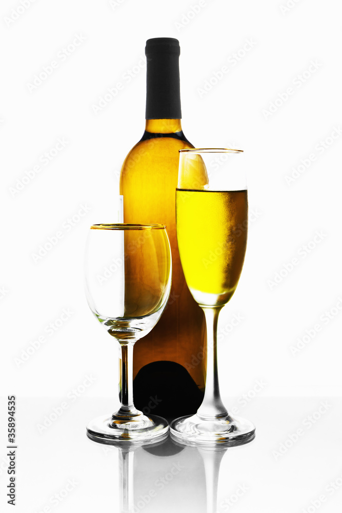 Bottles and glasses of wine Bottles and glasses of wine