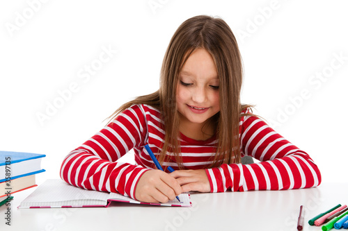 Girl learning isolated on white background photo