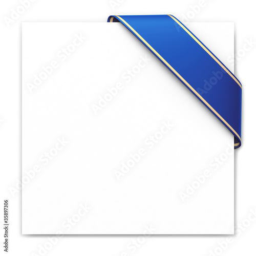 Blue corner ribbon with golden edges photo