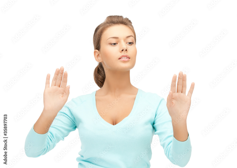 businesswoman working with something imaginary businesswoman working with something imaginary
