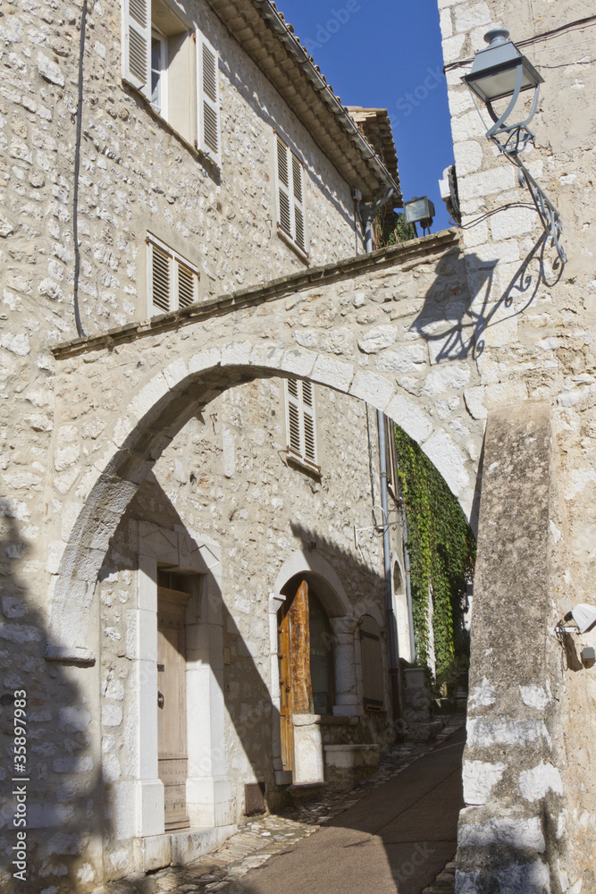 The narrow street in the Mediterranean city. Saint-Paul de Vence