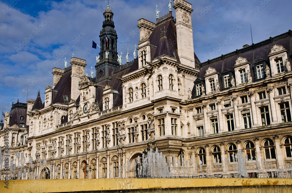 Side view of the historic Hotel De Ville in Paris