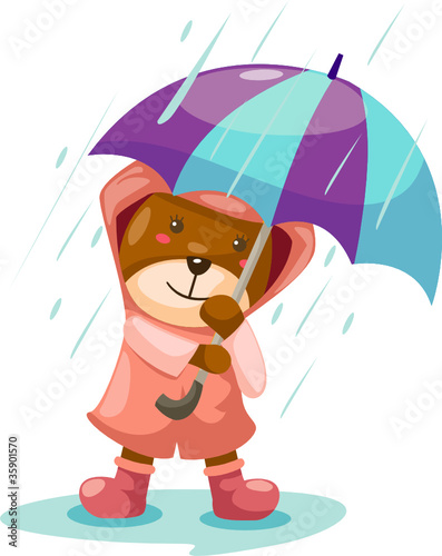 cute bear in rain with umbrella