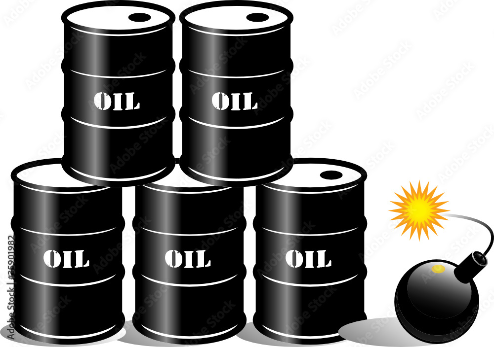 Oil barrels and bomb, vector illustration Oil barrels and bomb, vector illustration