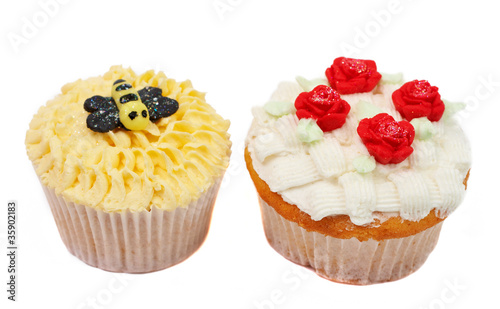 Variety of cupcakes with decorative techniques
