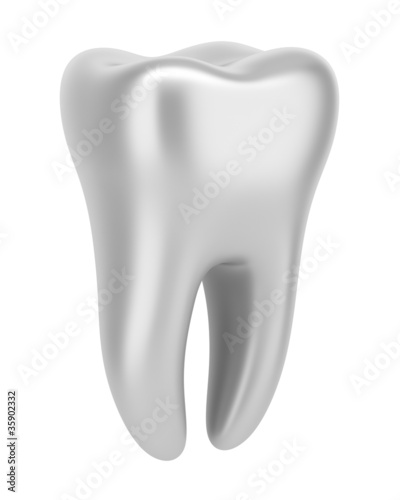 3d silver human tooth isolated on white background