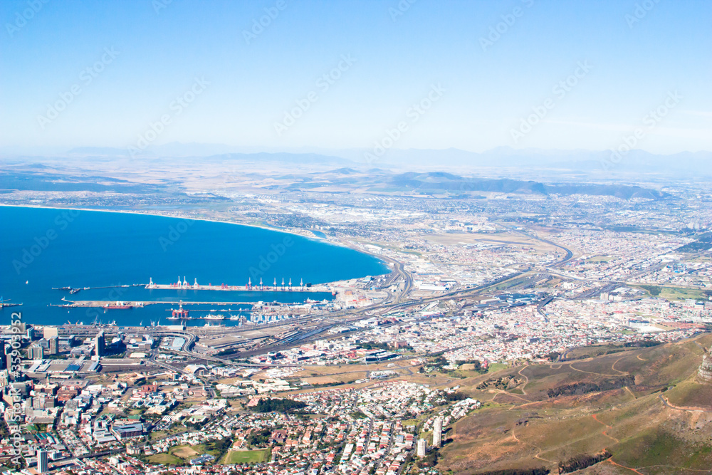 View over Cape Town, South Africa, with the harbor