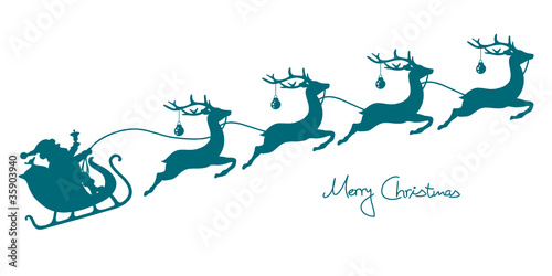 Christmas Sleigh Santa & 4 Flying Reindeers Turquoise