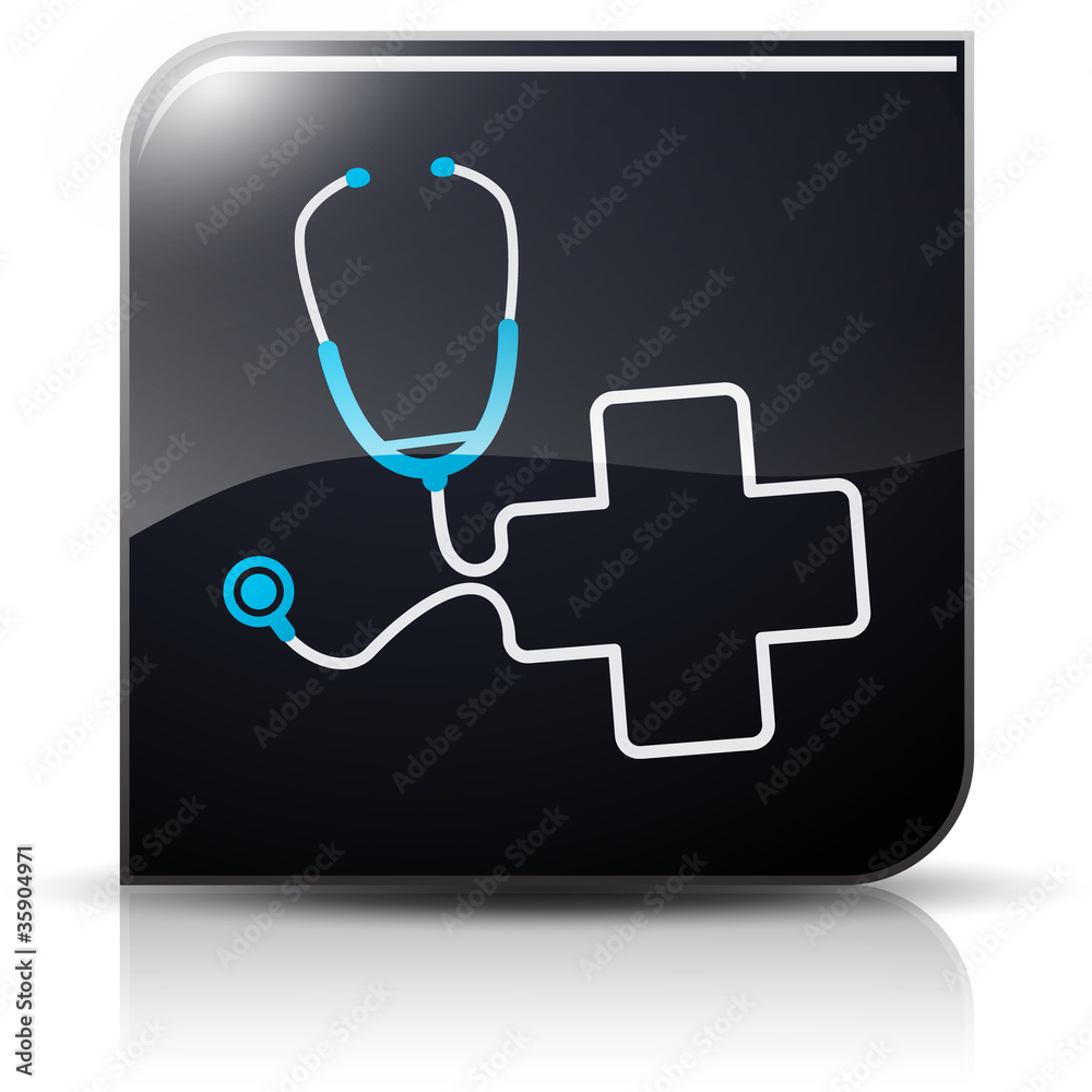 Symbole glossy vectoriel stéthoscope et croix Symbole glossy vectoriel stéthoscope et croix