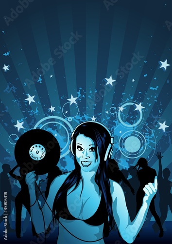 Girl DJ and Grunge Backgrou...