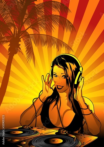 Girl DJ - Striped Backgroun...