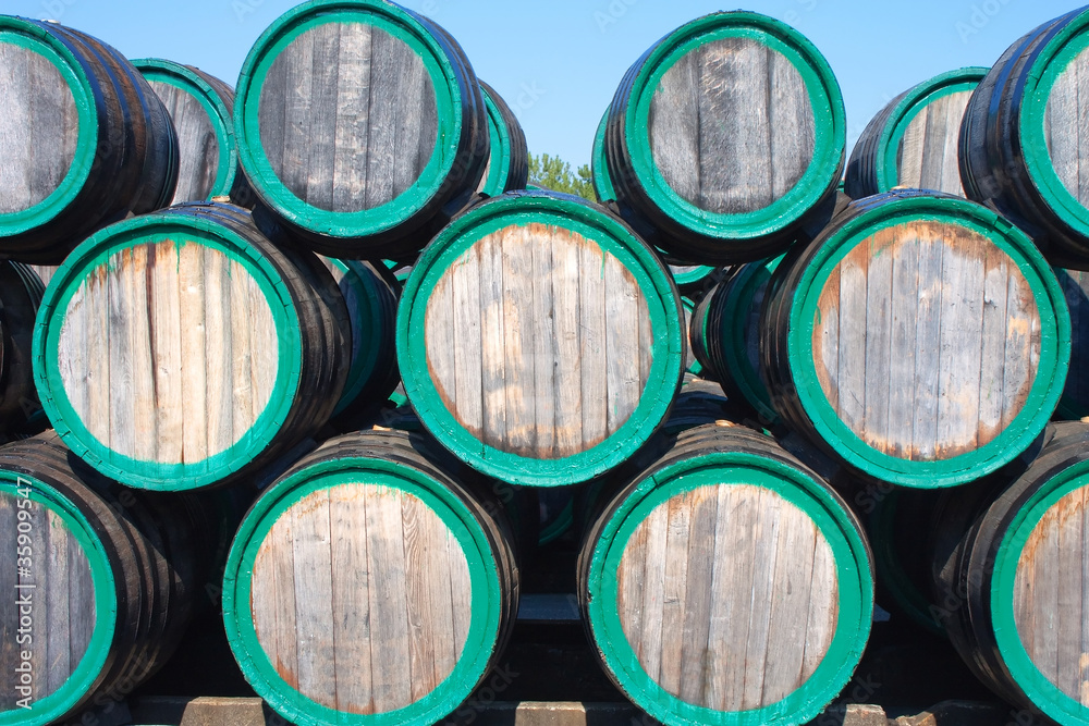 Warehouse with wine casks with madeira outdoors