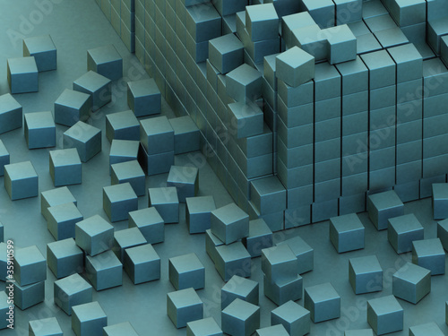 damaged assembling of blue blocks