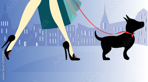 Shopping girl with puppy dog