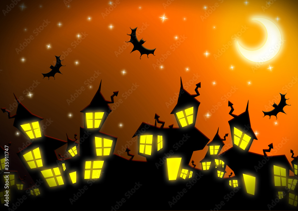 Halloween night city background