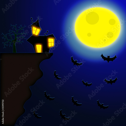 Halloween Moon and house terror background