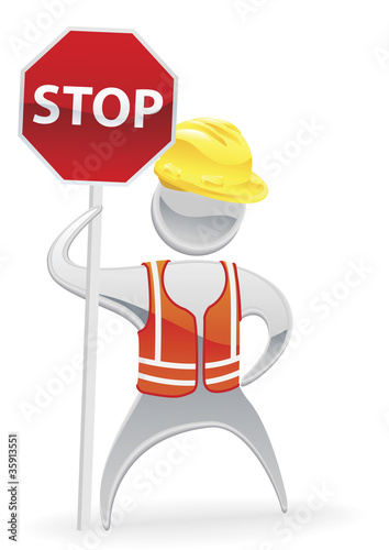 Stop sign metallic man concept