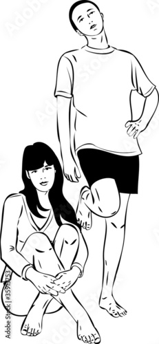 sketch of the guy and girl barefoot photo