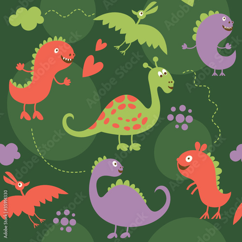 seamless pattern with cute dinosaurs