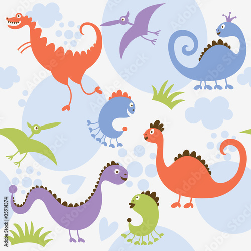 seamless pattern with cute dinosaurs