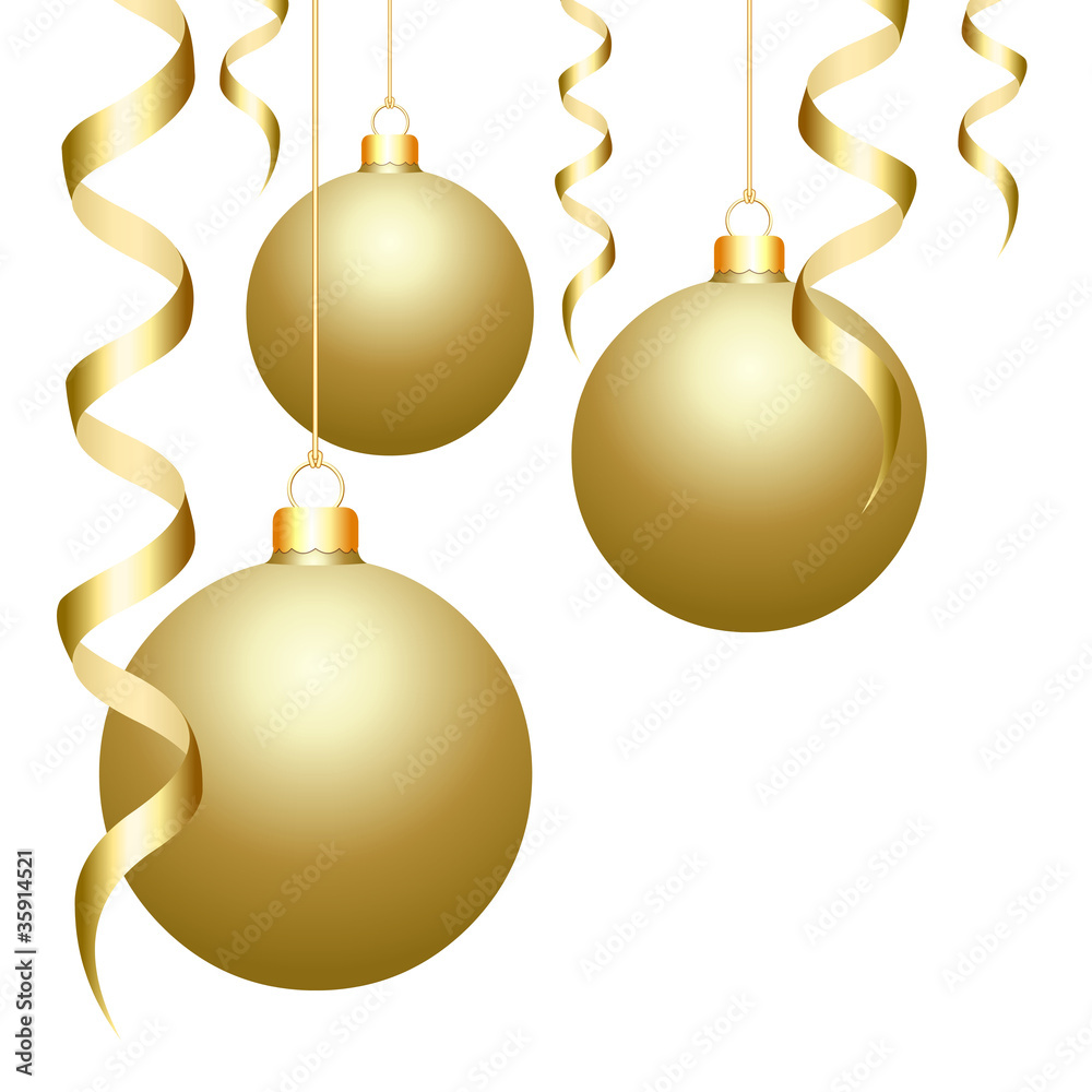 Boules de Noël or avec serpentins Illustration Stock | Adobe Stock