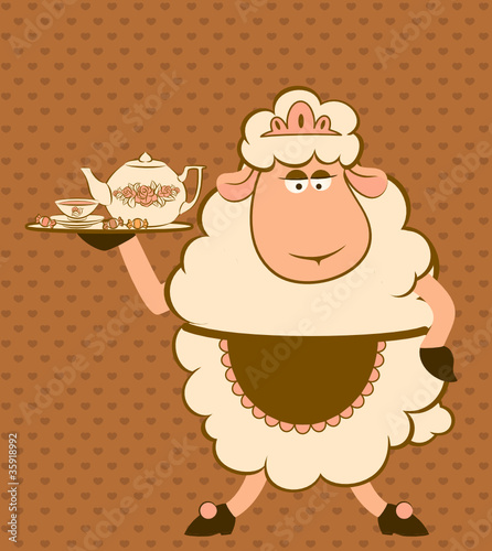 Vintage sheep with sweet cakes.