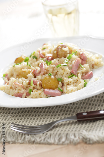 Risotto with ham and chestnuts