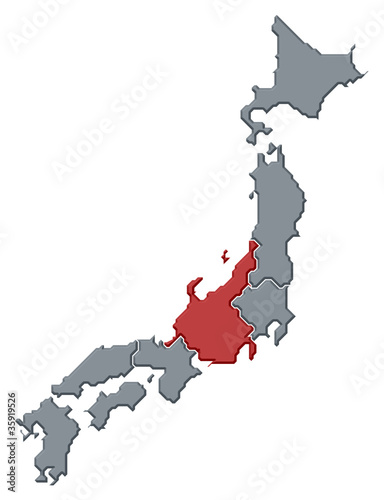 Map of Japan, Chubu highlighted