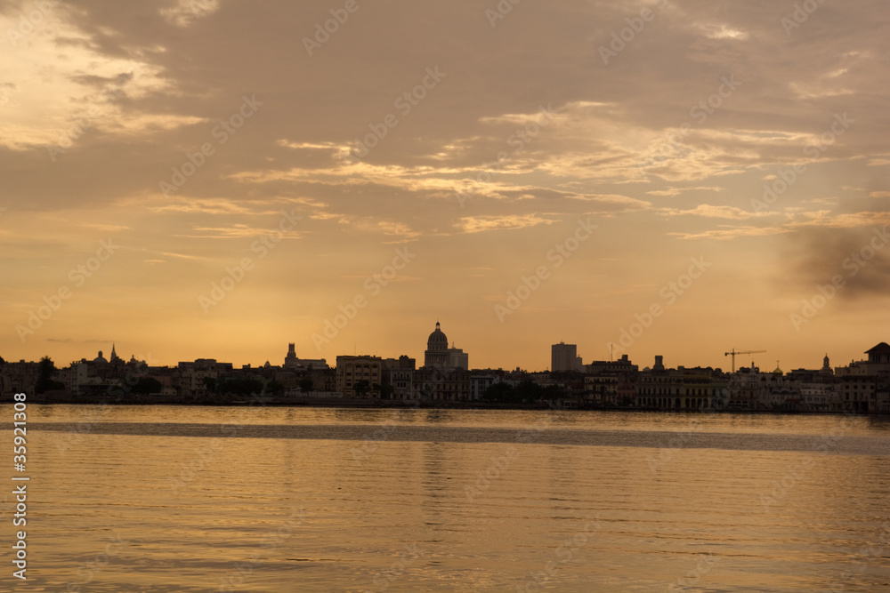 Sunset and skyline of the city of Havana. Cuba