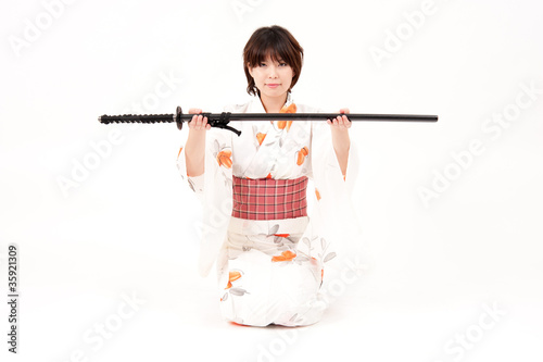 japanese kimono woman with samurai sword