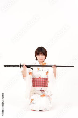 japanese kimono woman with samurai sword